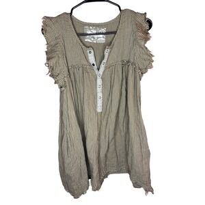 Free People We The Free Striped Raw Hem‎ Tunic Top Green Stripe Women's XS